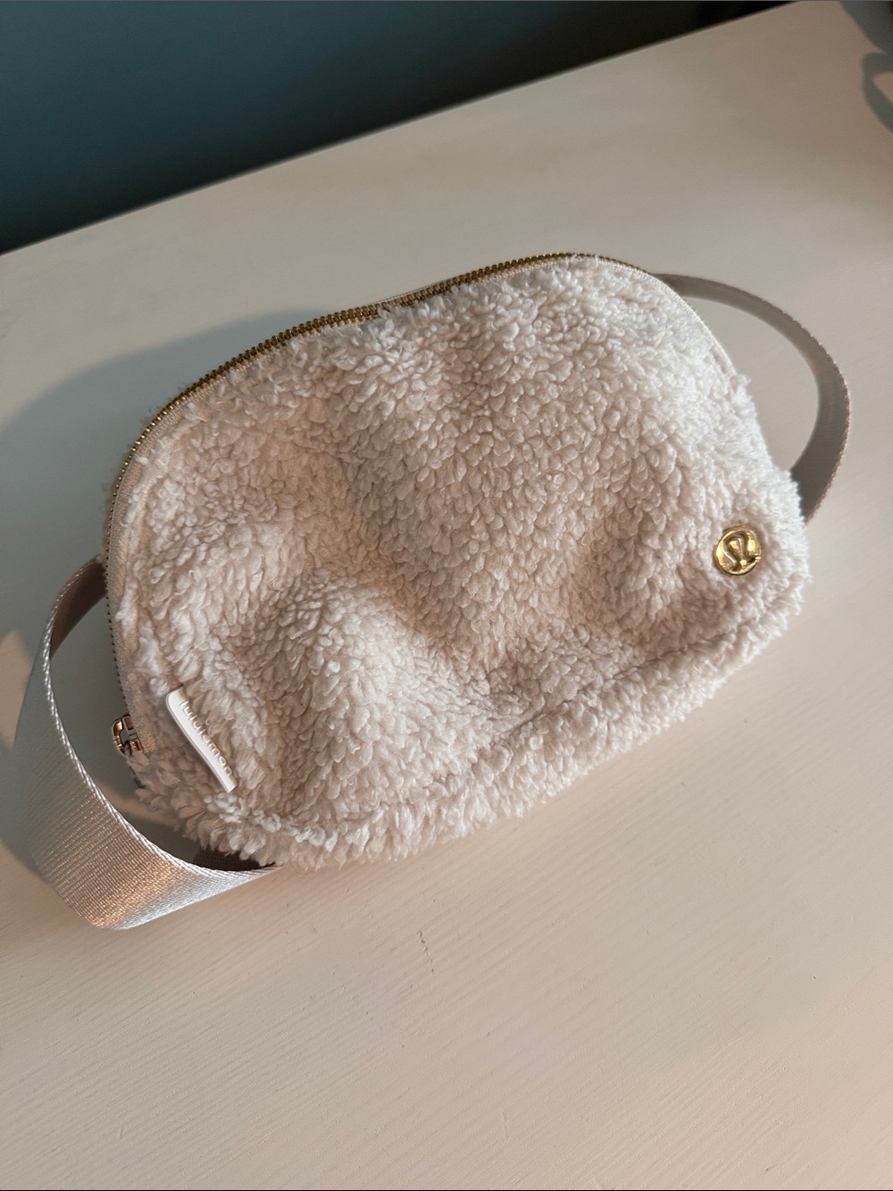 lululemon athletica Cream Sherpa Crossbody Bag with Gold Accent